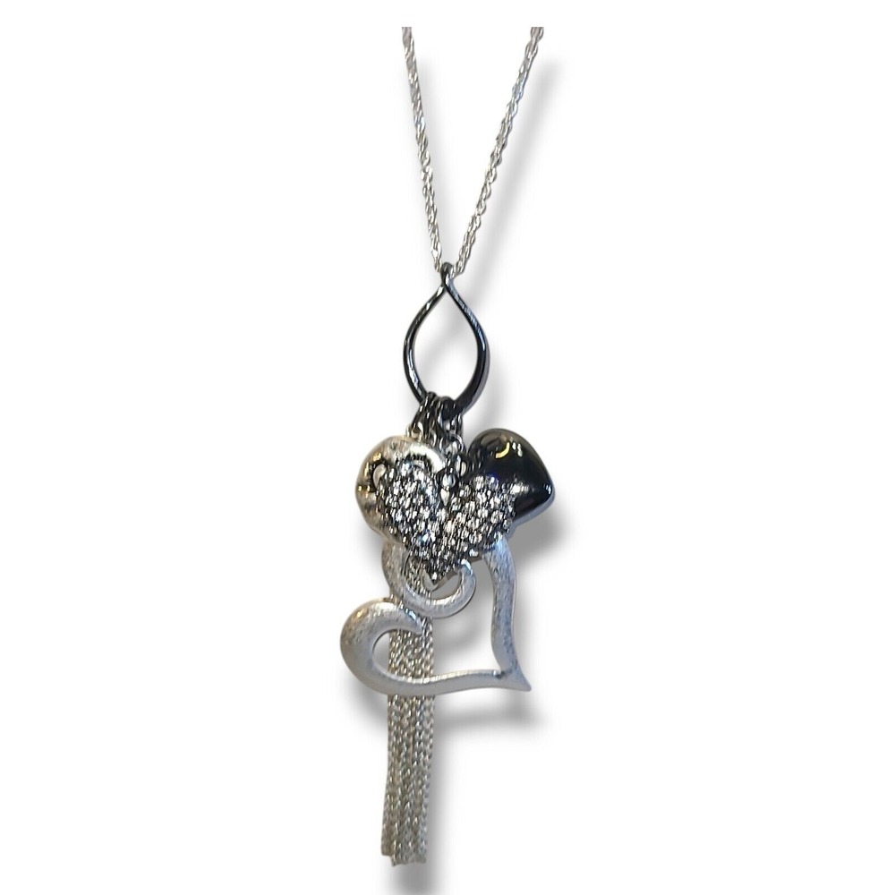 Silver Tone Heart Charm Trinket Pendant Necklace 32"-35" - Picture 4 of 8